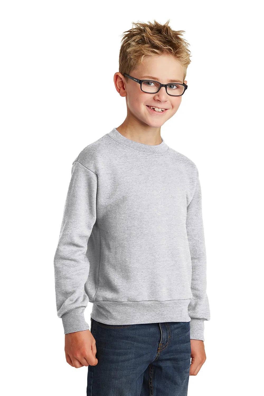 Port & Company Youth Core Pill Resistant Fleece Crewneck Sweatshirt - Ash Grey