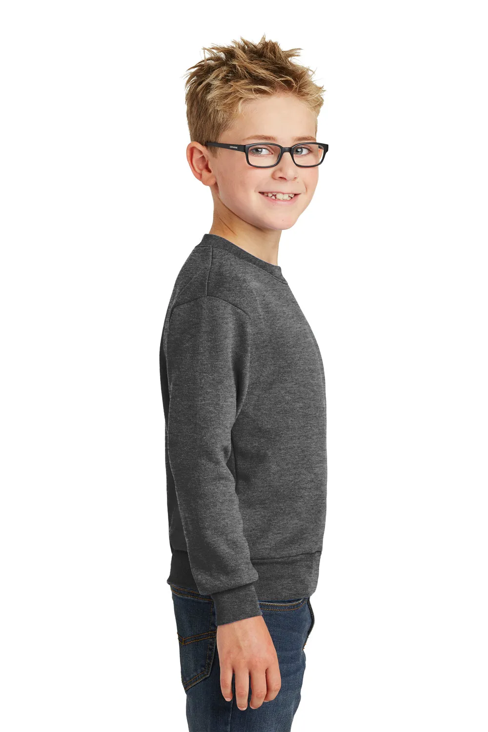 Port & Company Youth Core Pill Resistant Fleece Crewneck Sweatshirt - Heather Dark Grey