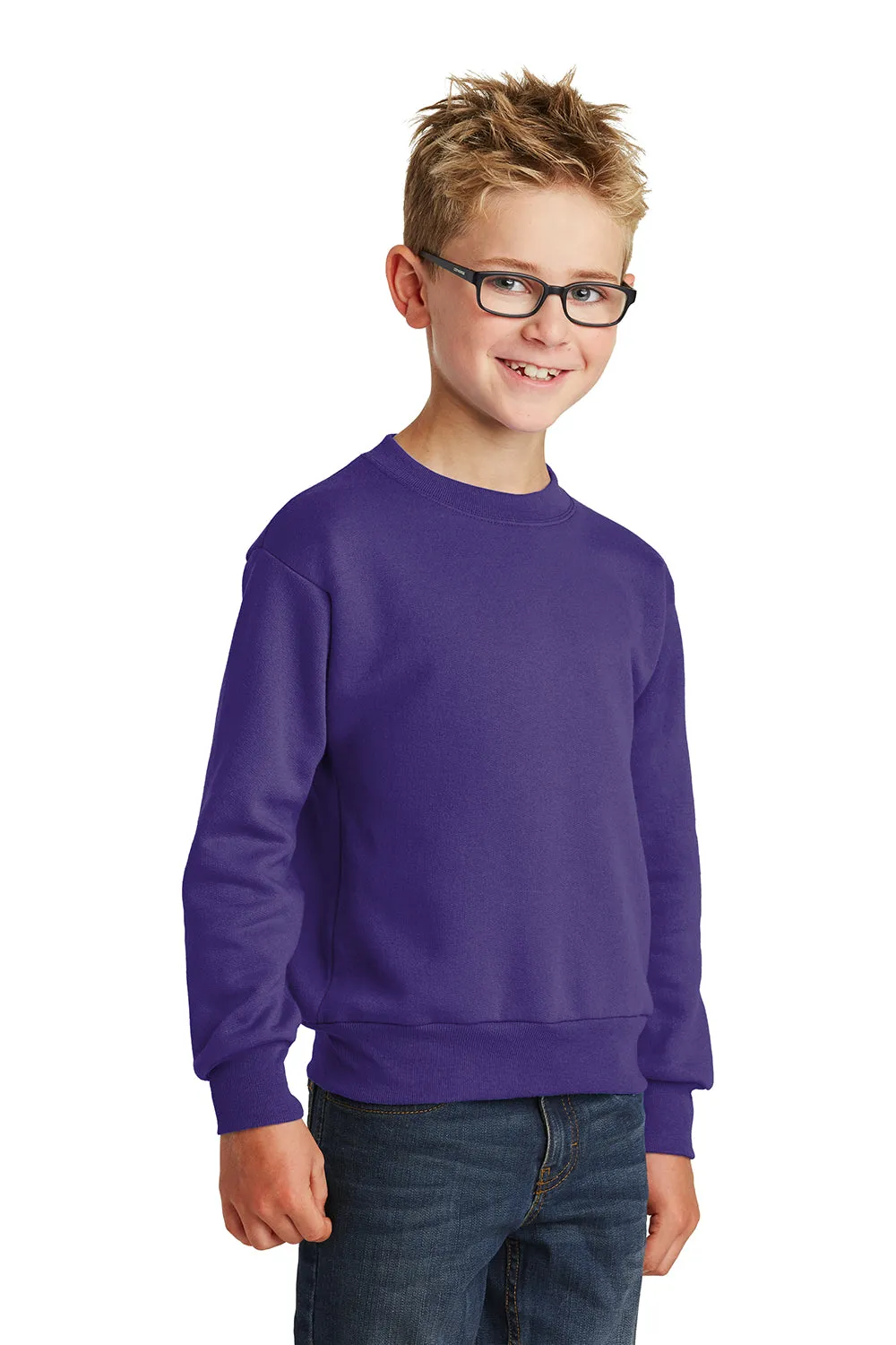 Port & Company Youth Core Pill Resistant Fleece Crewneck Sweatshirt - Purple