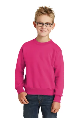 Port & Company Youth Core Pill Resistant Fleece Crewneck Sweatshirt - Sangria Pink