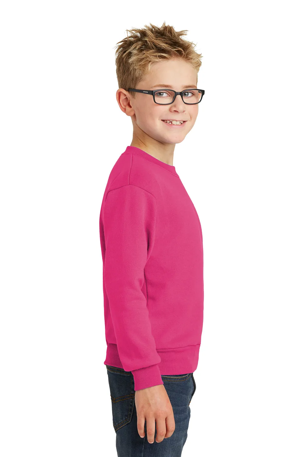 Port & Company Youth Core Pill Resistant Fleece Crewneck Sweatshirt - Sangria Pink
