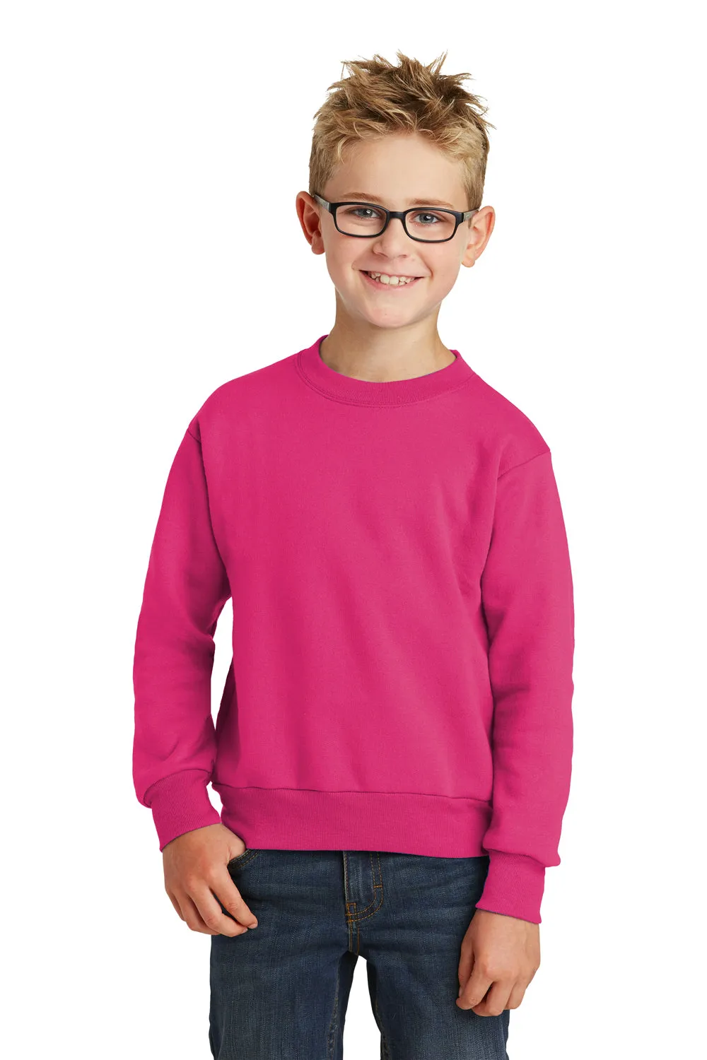 Port & Company Youth Core Pill Resistant Fleece Crewneck Sweatshirt - Sangria Pink