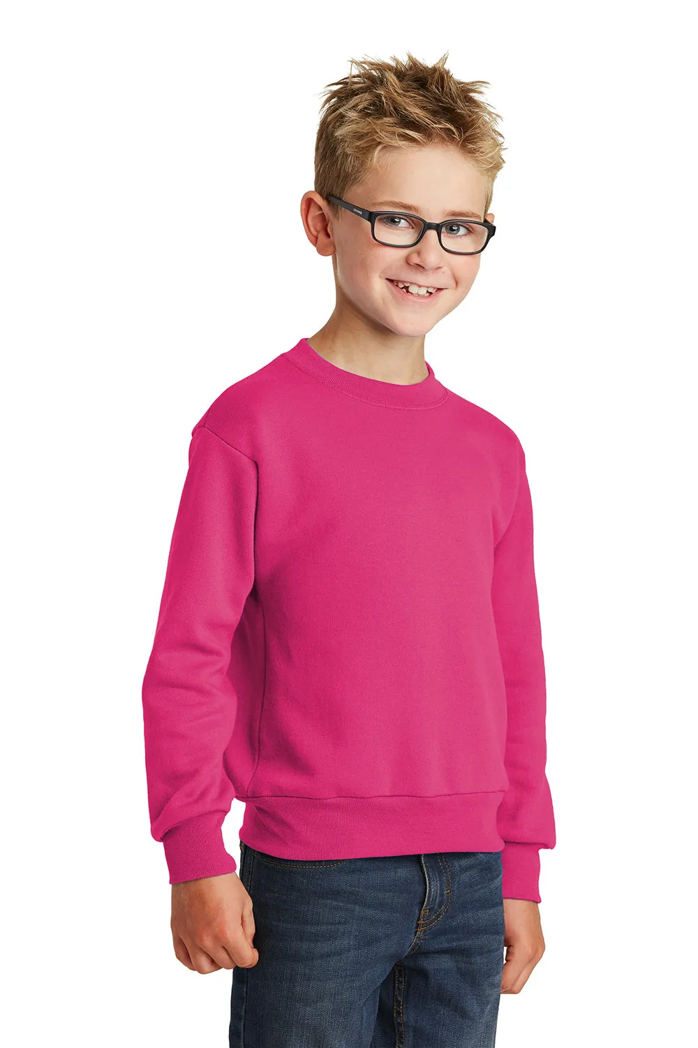 Port & Company Youth Core Pill Resistant Fleece Crewneck Sweatshirt - Sangria Pink