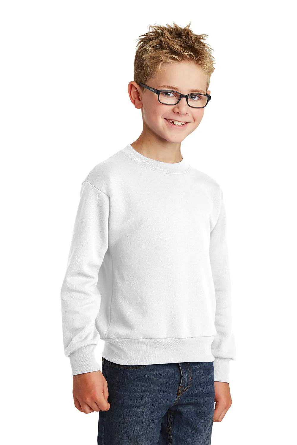 Port & Company Youth Core Pill Resistant Fleece Crewneck Sweatshirt - White