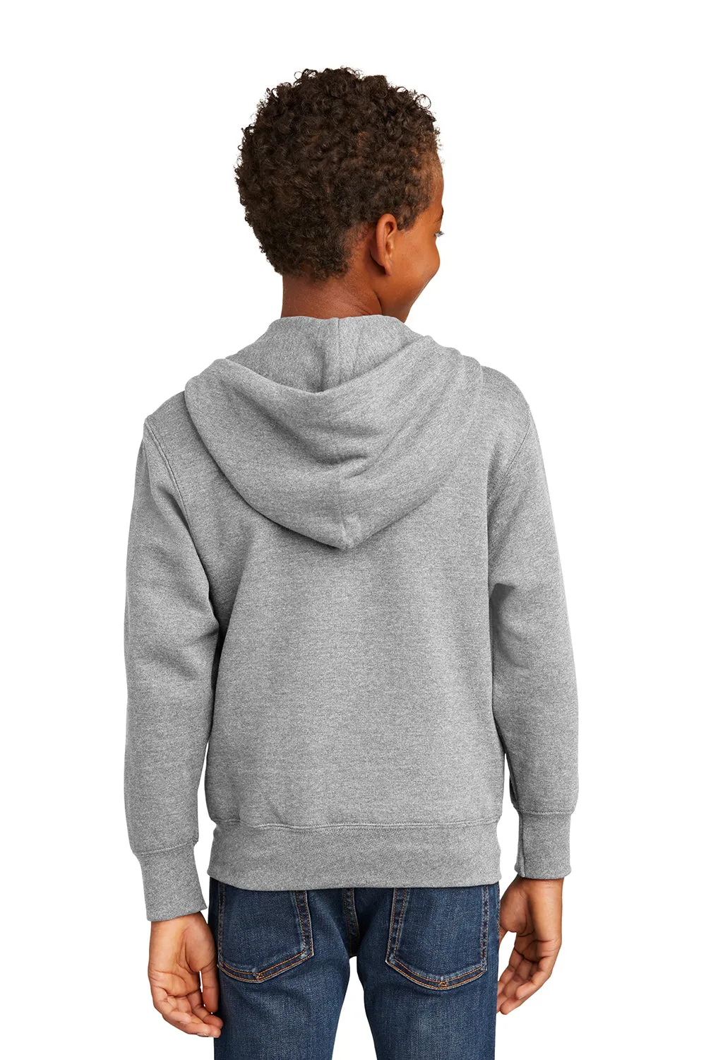 Port & Company Youth Core Pill Resistant Fleece Full Zip Hooded Sweatshirt Hoodie w/ Pockets - Ash Grey