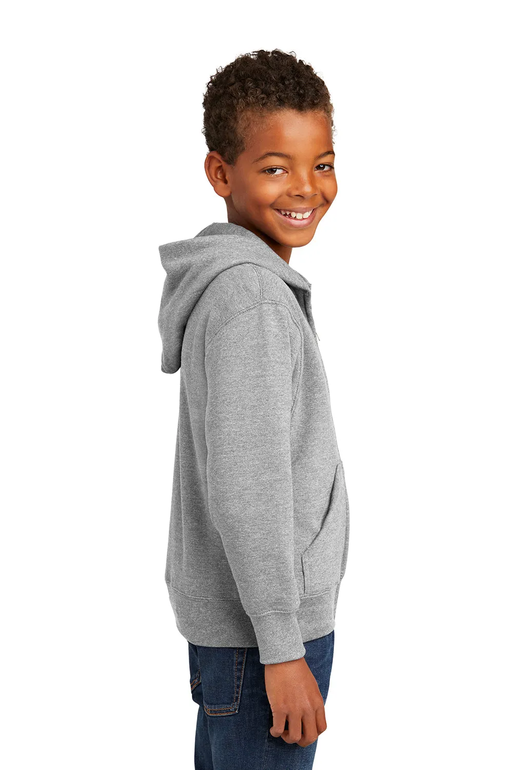 Port & Company Youth Core Pill Resistant Fleece Full Zip Hooded Sweatshirt Hoodie w/ Pockets - Ash Grey
