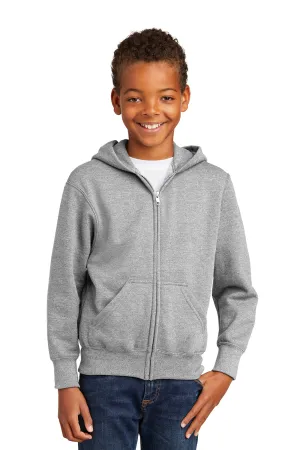 Port & Company Youth Core Pill Resistant Fleece Full Zip Hooded Sweatshirt Hoodie w/ Pockets - Ash Grey