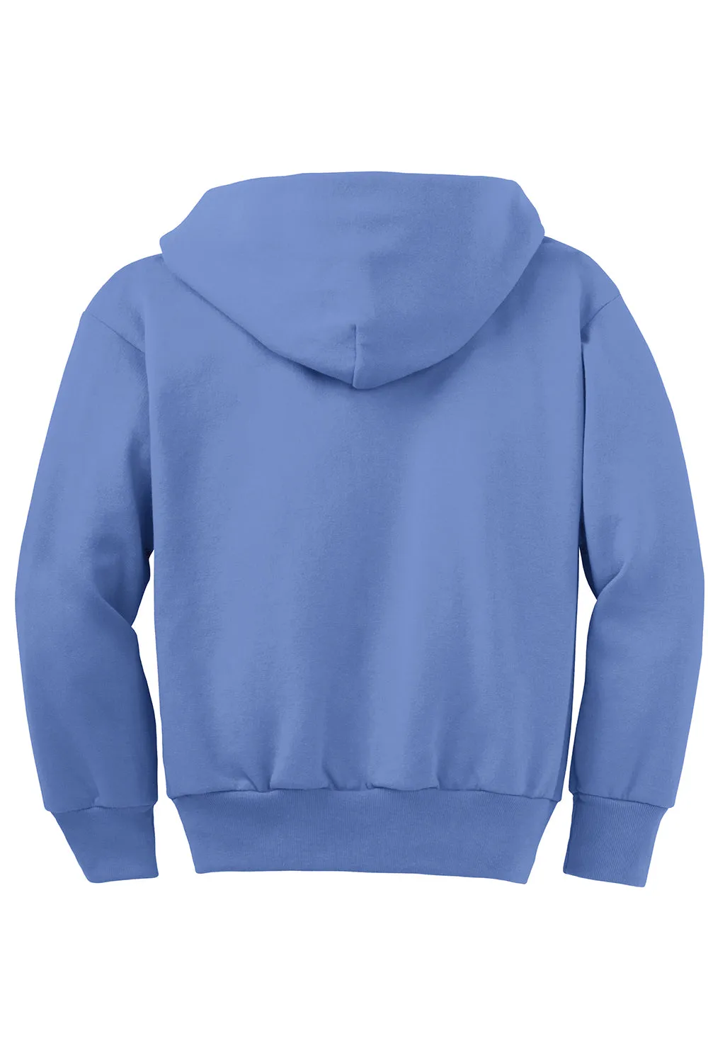 Port & Company Youth Core Pill Resistant Fleece Full Zip Hooded Sweatshirt Hoodie w/ Pockets - Carolina Blue
