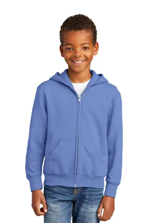 Port & Company Youth Core Pill Resistant Fleece Full Zip Hooded Sweatshirt Hoodie w/ Pockets - Carolina Blue