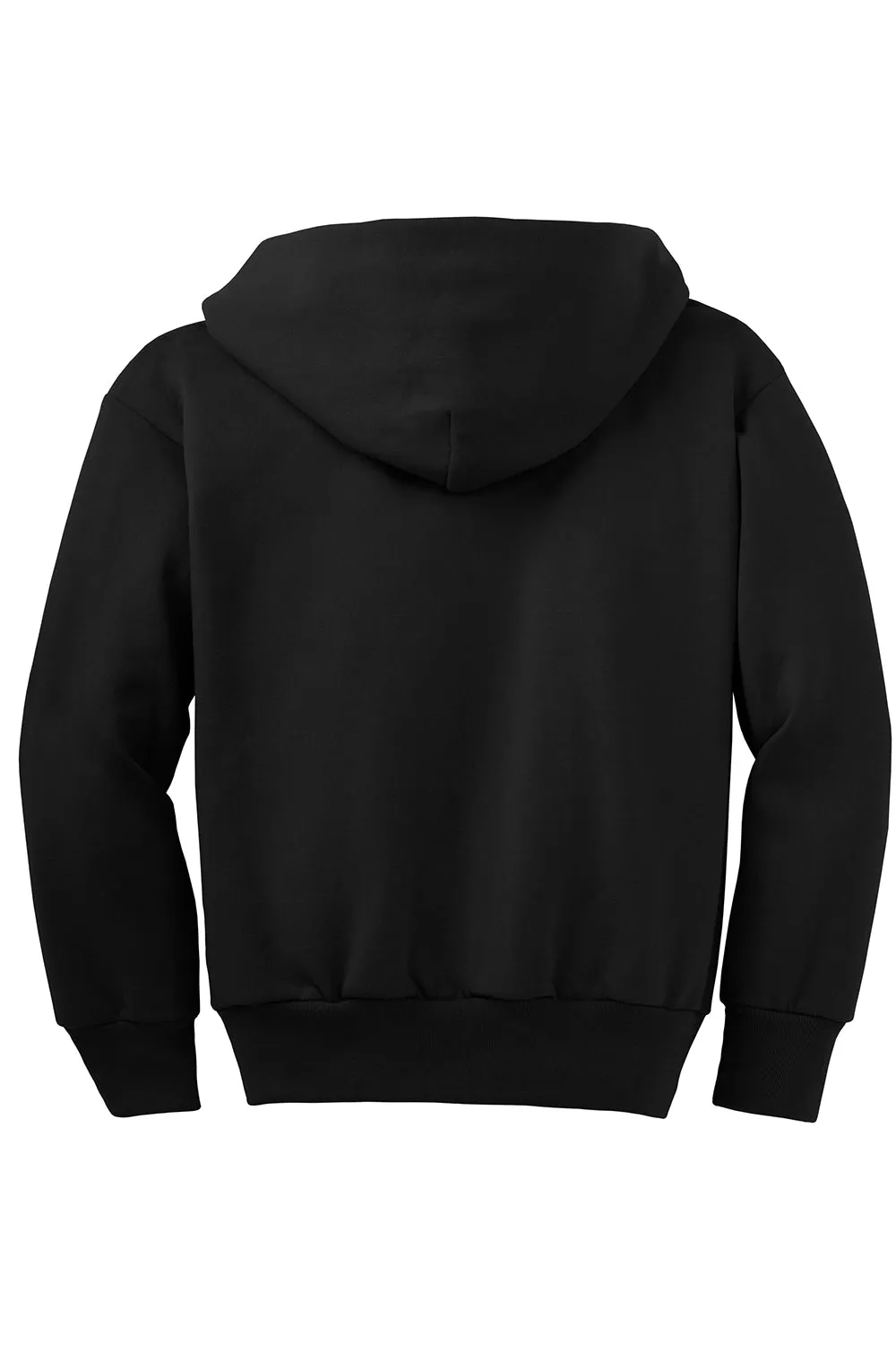 Port & Company Youth Core Pill Resistant Fleece Full Zip Hooded Sweatshirt Hoodie w/ Pockets - Jet Black