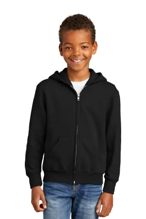 Port & Company Youth Core Pill Resistant Fleece Full Zip Hooded Sweatshirt Hoodie w/ Pockets - Jet Black