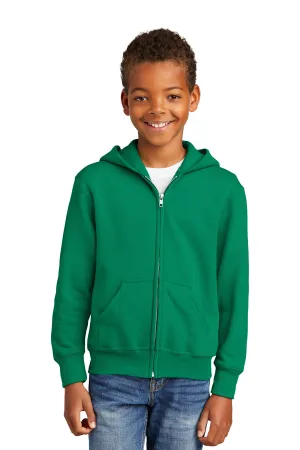 Port & Company Youth Core Pill Resistant Fleece Full Zip Hooded Sweatshirt Hoodie w/ Pockets - Kelly Green