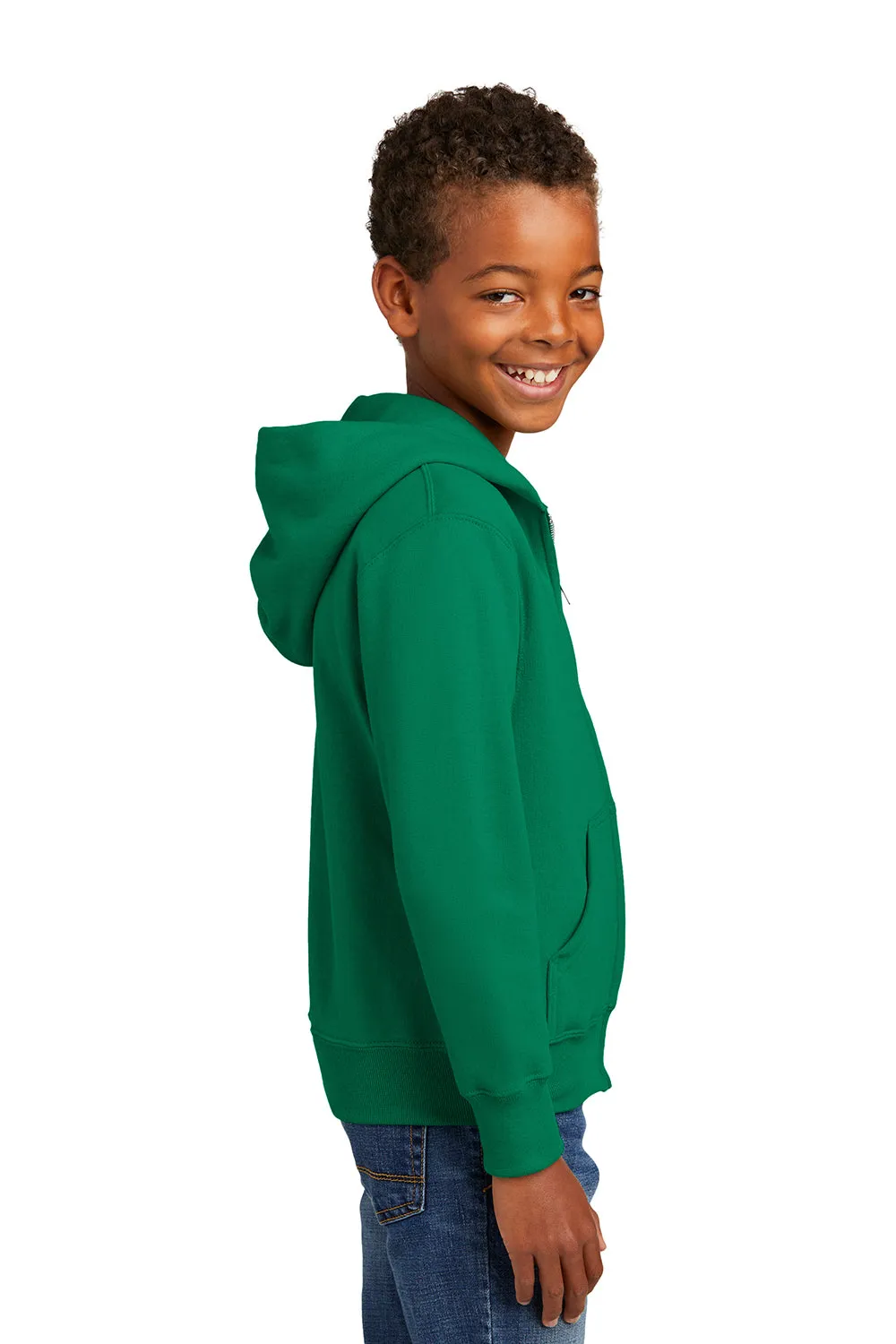 Port & Company Youth Core Pill Resistant Fleece Full Zip Hooded Sweatshirt Hoodie w/ Pockets - Kelly Green
