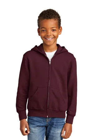 Port & Company Youth Core Pill Resistant Fleece Full Zip Hooded Sweatshirt Hoodie w/ Pockets - Maroon