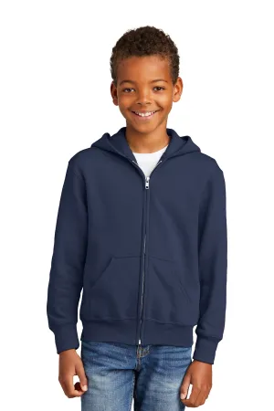 Port & Company Youth Core Pill Resistant Fleece Full Zip Hooded Sweatshirt Hoodie w/ Pockets - Navy Blue