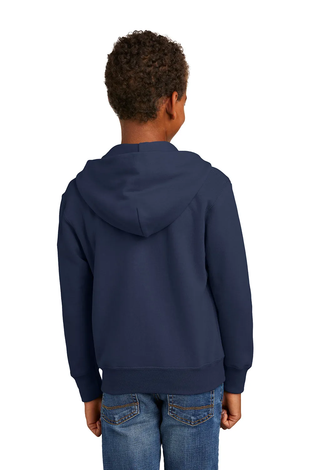 Port & Company Youth Core Pill Resistant Fleece Full Zip Hooded Sweatshirt Hoodie w/ Pockets - Navy Blue