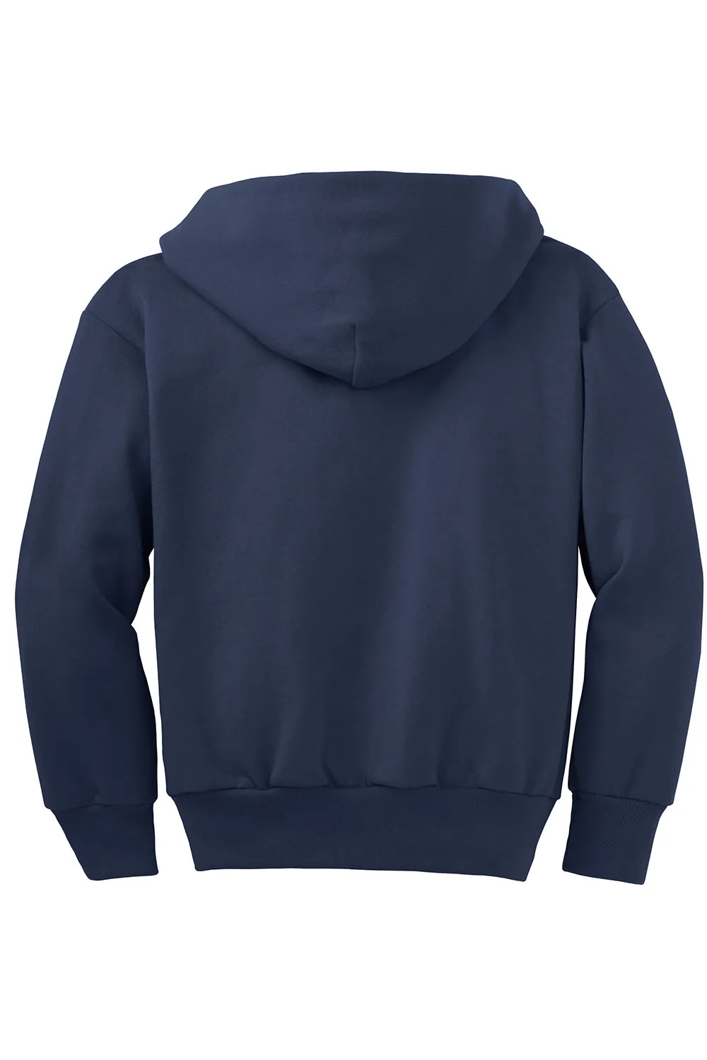 Port & Company Youth Core Pill Resistant Fleece Full Zip Hooded Sweatshirt Hoodie w/ Pockets - Navy Blue