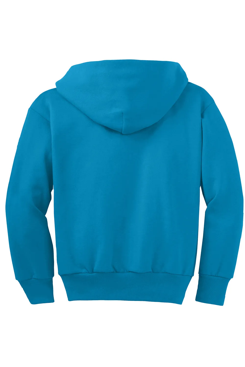 Port & Company Youth Core Pill Resistant Fleece Full Zip Hooded Sweatshirt Hoodie w/ Pockets - Neon Blue