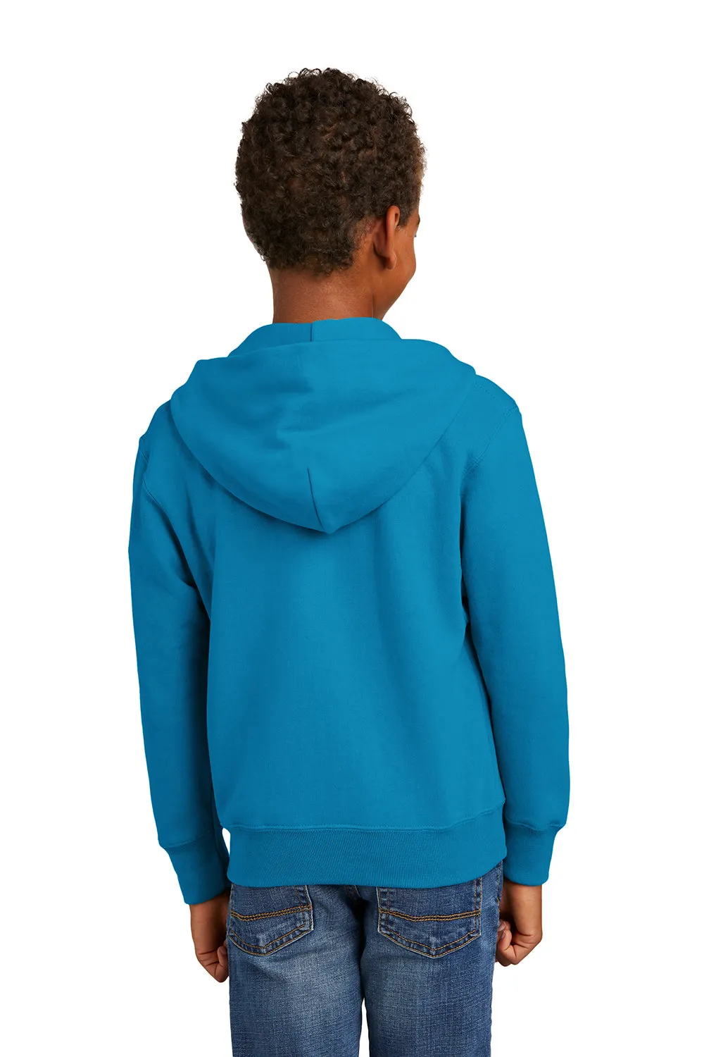 Port & Company Youth Core Pill Resistant Fleece Full Zip Hooded Sweatshirt Hoodie w/ Pockets - Neon Blue