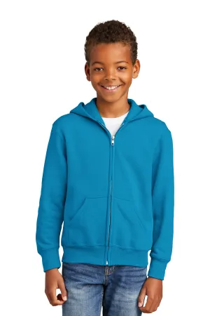 Port & Company Youth Core Pill Resistant Fleece Full Zip Hooded Sweatshirt Hoodie w/ Pockets - Neon Blue