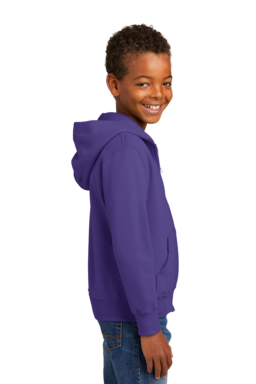 Port & Company Youth Core Pill Resistant Fleece Full Zip Hooded Sweatshirt Hoodie w/ Pockets - Purple