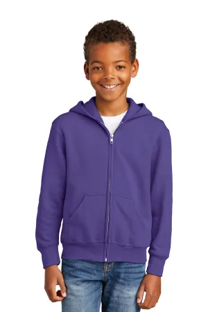 Port & Company Youth Core Pill Resistant Fleece Full Zip Hooded Sweatshirt Hoodie w/ Pockets - Purple