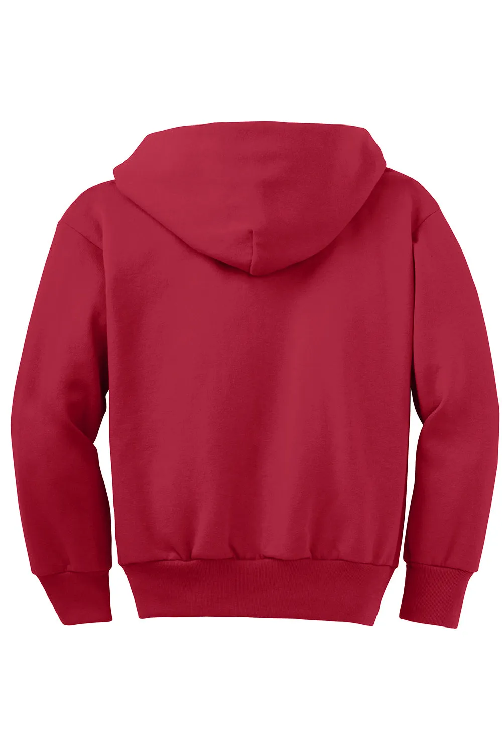Port & Company Youth Core Pill Resistant Fleece Full Zip Hooded Sweatshirt Hoodie w/ Pockets - Red