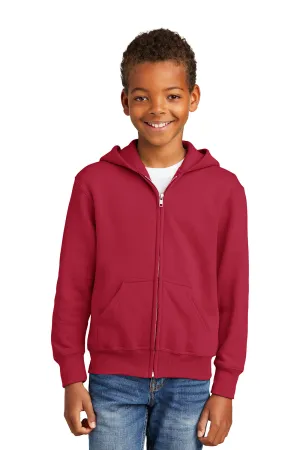 Port & Company Youth Core Pill Resistant Fleece Full Zip Hooded Sweatshirt Hoodie w/ Pockets - Red