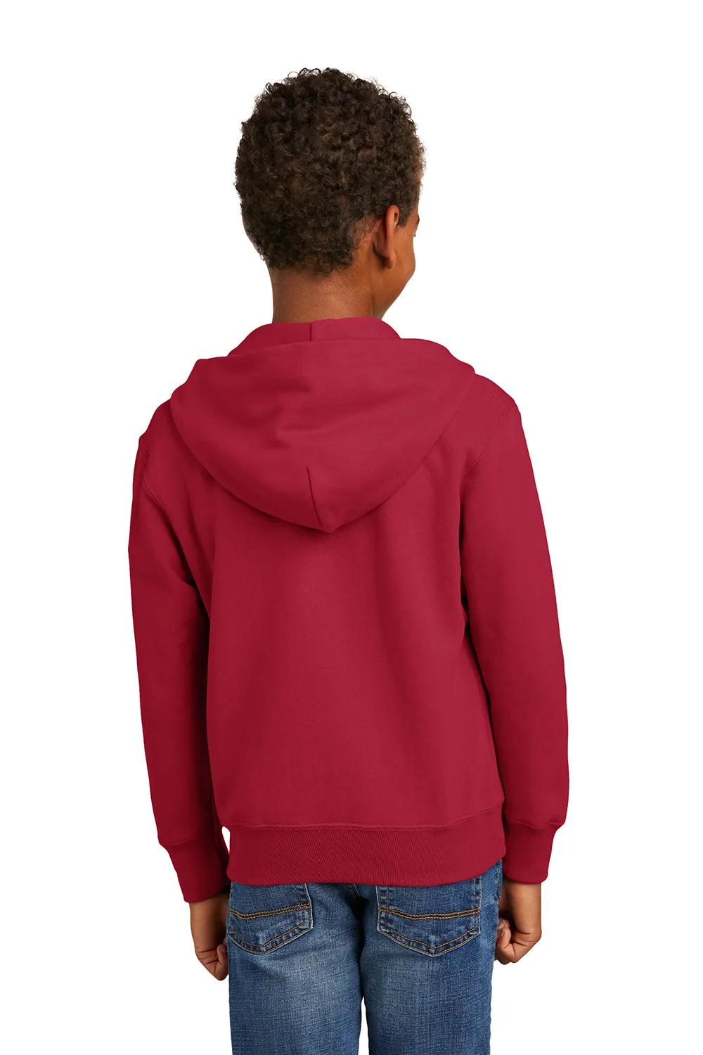 Port & Company Youth Core Pill Resistant Fleece Full Zip Hooded Sweatshirt Hoodie w/ Pockets - Red