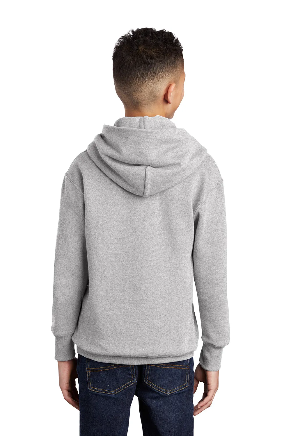 Port & Company Youth Core Pill Resistant Fleece Hooded Sweatshirt Hoodie w/ Pouch Pocket - Ash Grey