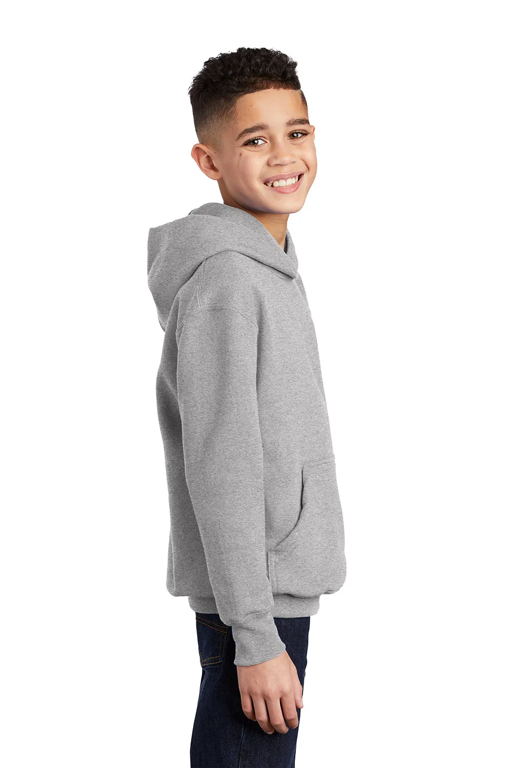 Port & Company Youth Core Pill Resistant Fleece Hooded Sweatshirt Hoodie w/ Pouch Pocket - Ash Grey