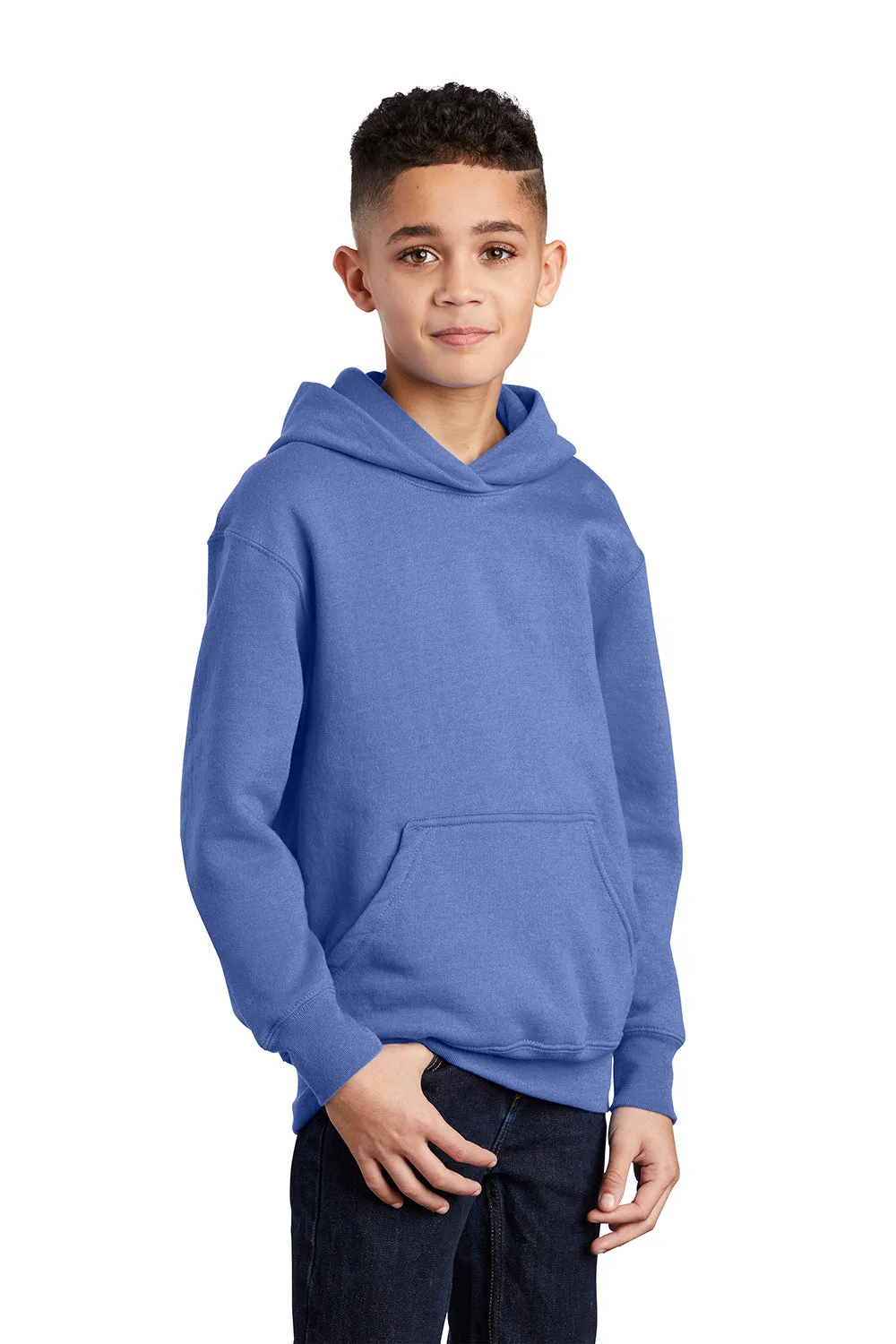 Port & Company Youth Core Pill Resistant Fleece Hooded Sweatshirt Hoodie w/ Pouch Pocket - Carolina Blue