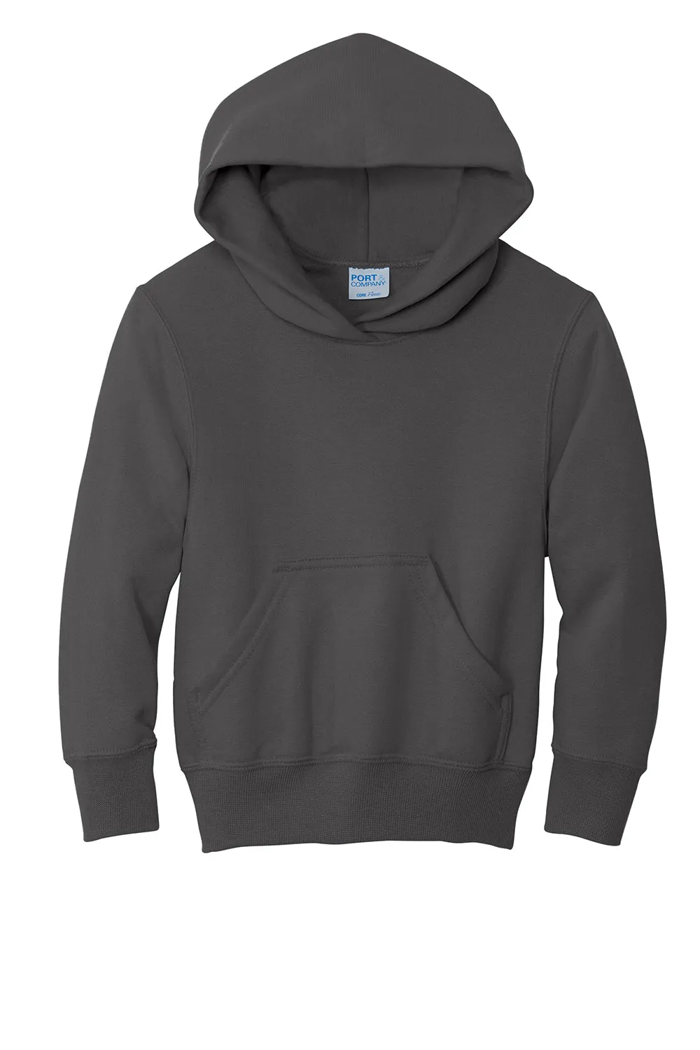 Port & Company Youth Core Pill Resistant Fleece Hooded Sweatshirt Hoodie w/ Pouch Pocket - Charcoal Grey