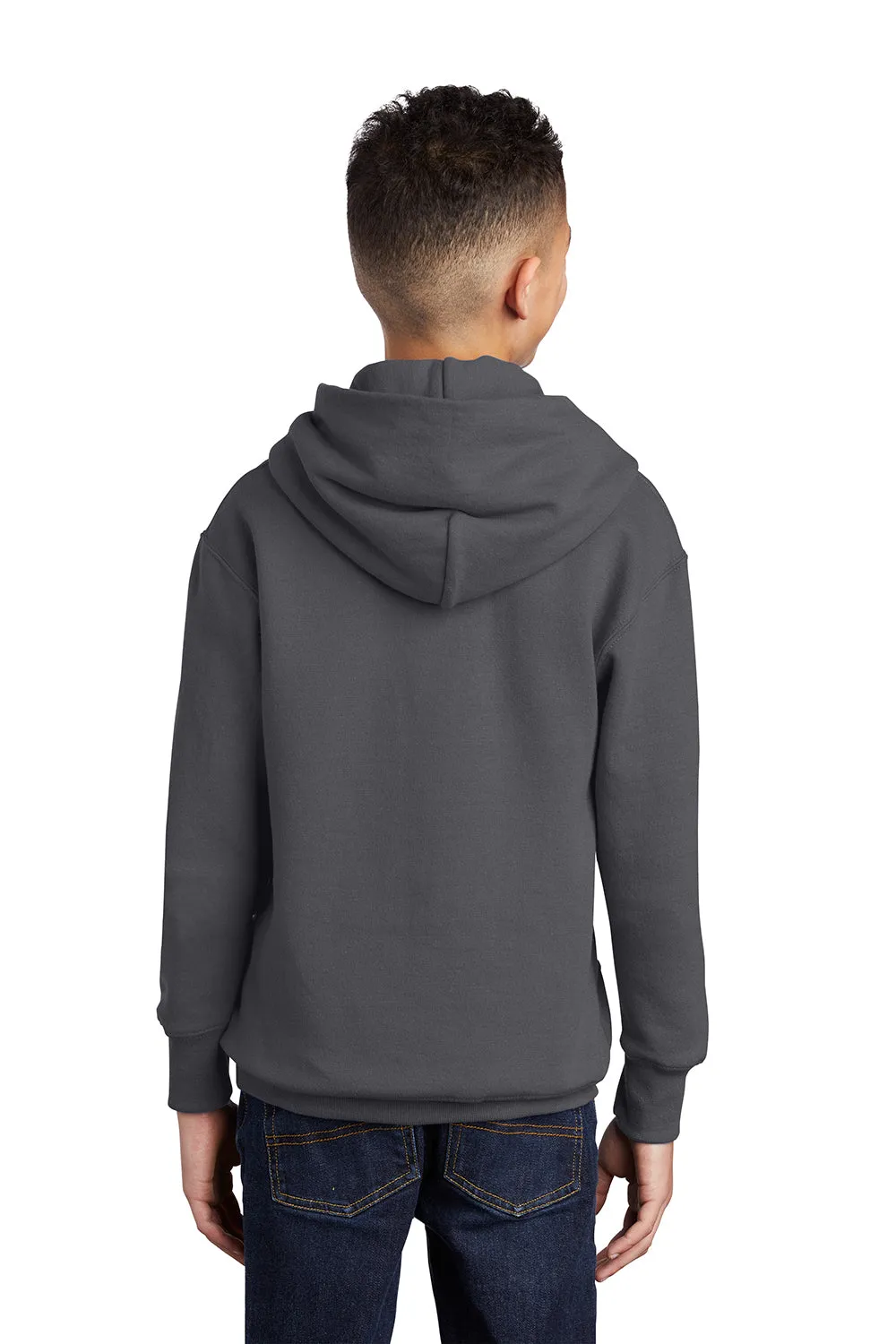 Port & Company Youth Core Pill Resistant Fleece Hooded Sweatshirt Hoodie w/ Pouch Pocket - Charcoal Grey