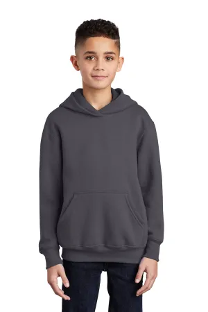 Port & Company Youth Core Pill Resistant Fleece Hooded Sweatshirt Hoodie w/ Pouch Pocket - Charcoal Grey