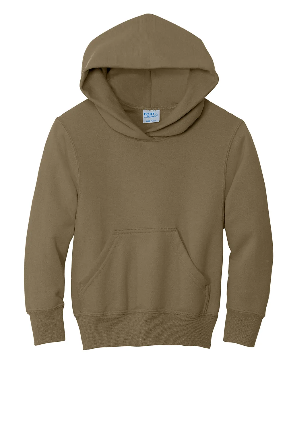 Port & Company Youth Core Pill Resistant Fleece Hooded Sweatshirt Hoodie w/ Pouch Pocket - Coyote Brown