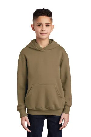 Port & Company Youth Core Pill Resistant Fleece Hooded Sweatshirt Hoodie w/ Pouch Pocket - Coyote Brown