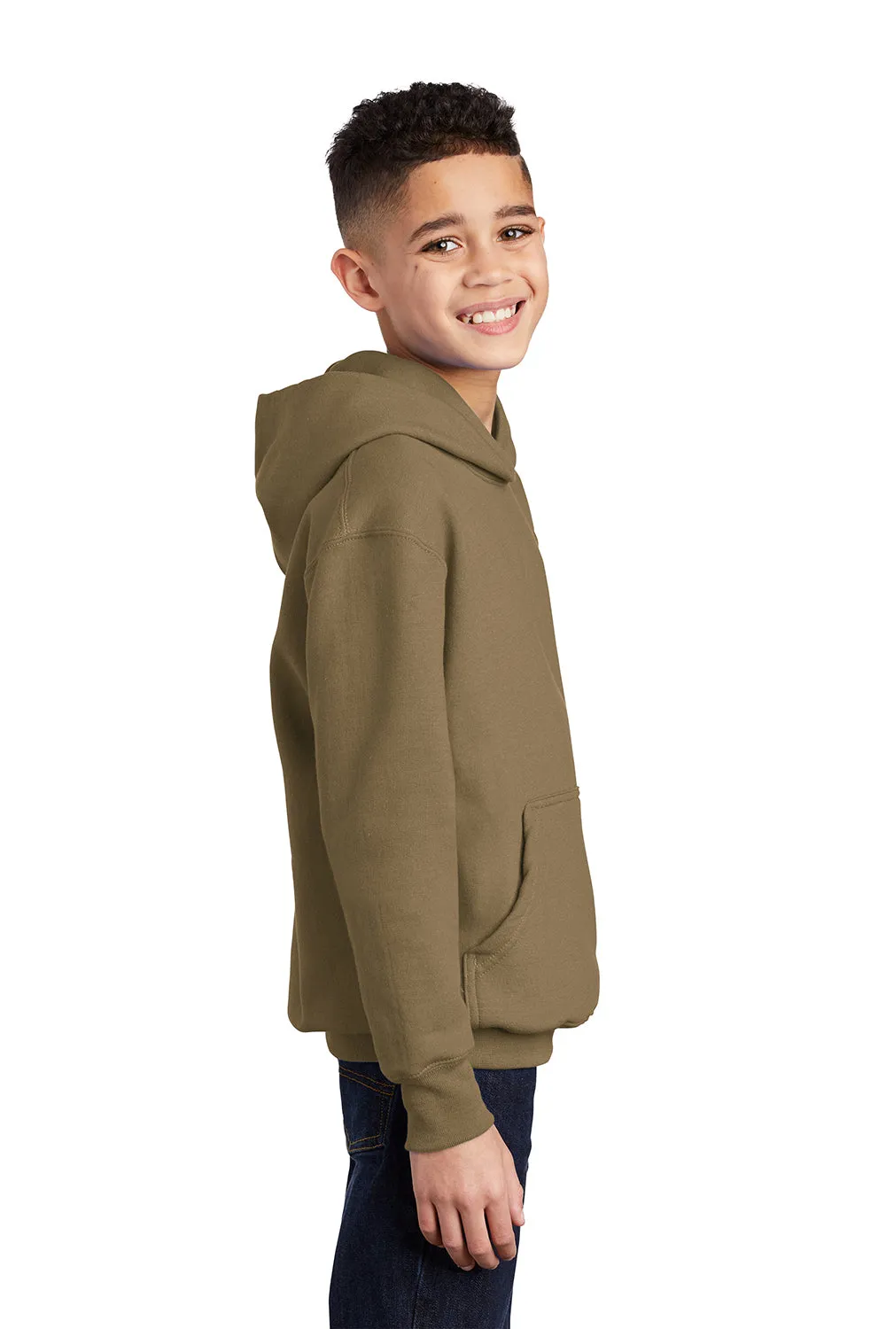 Port & Company Youth Core Pill Resistant Fleece Hooded Sweatshirt Hoodie w/ Pouch Pocket - Coyote Brown