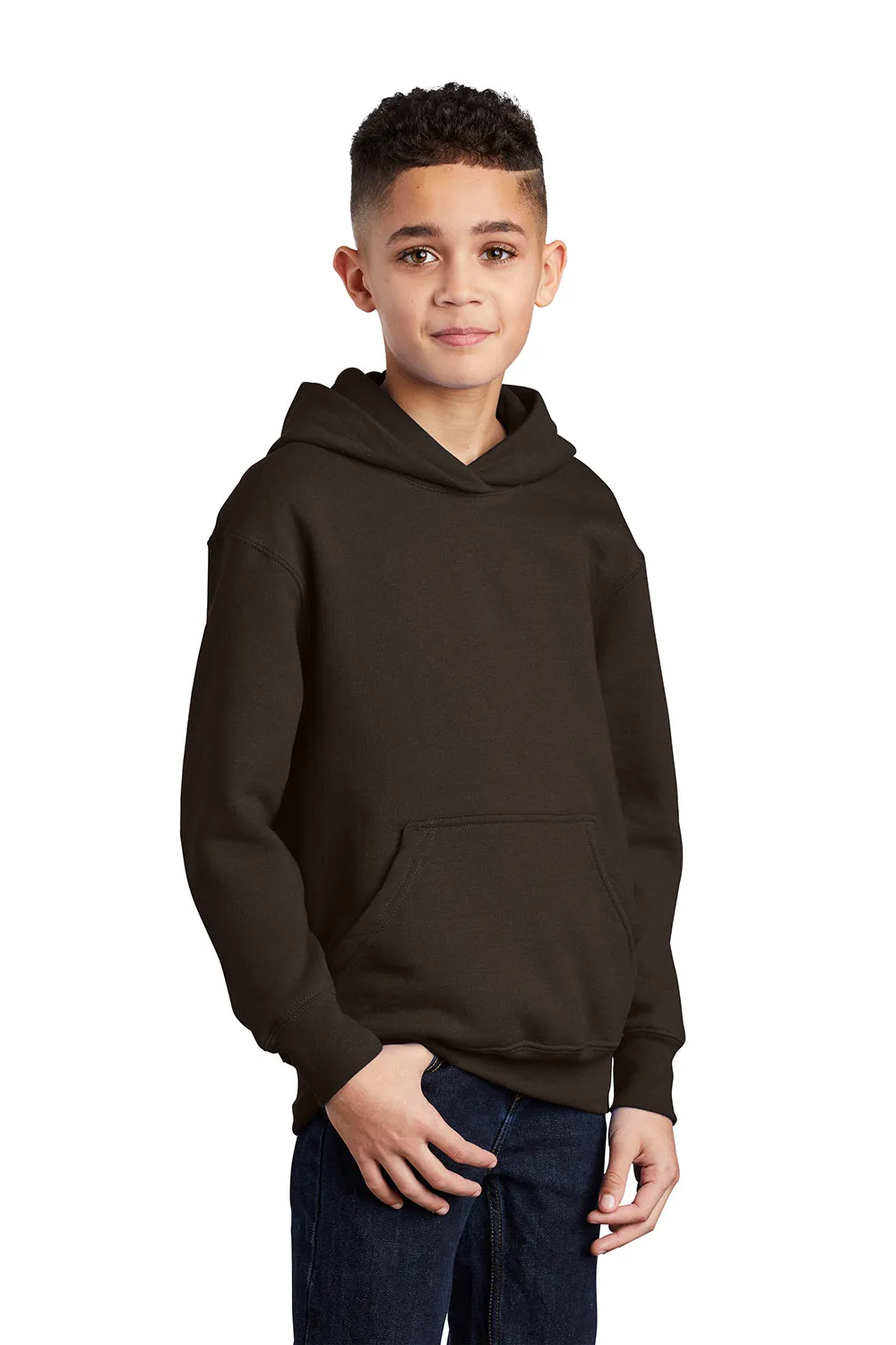 Port & Company Youth Core Pill Resistant Fleece Hooded Sweatshirt Hoodie w/ Pouch Pocket - Dark Chocolate Brown