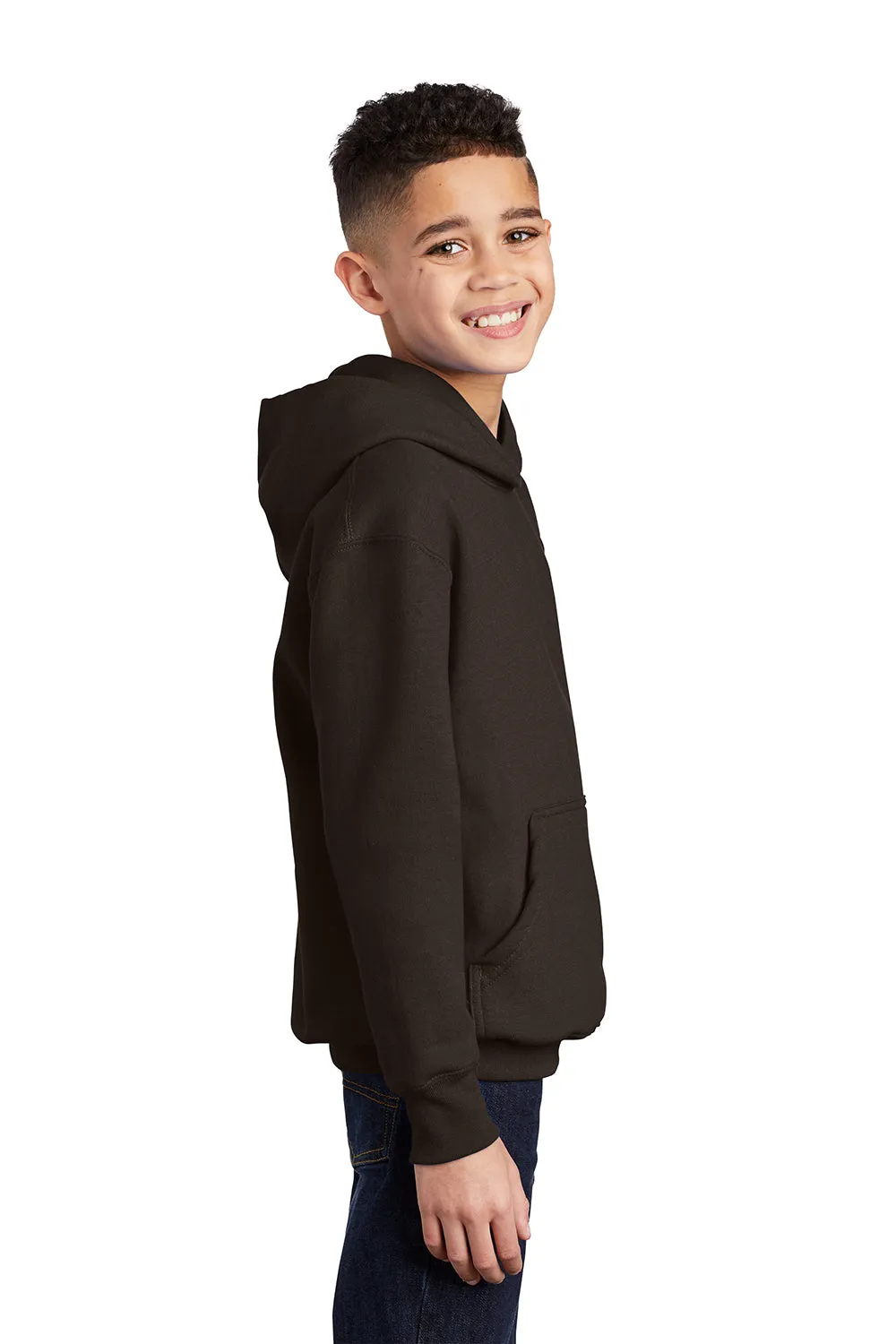 Port & Company Youth Core Pill Resistant Fleece Hooded Sweatshirt Hoodie w/ Pouch Pocket - Dark Chocolate Brown