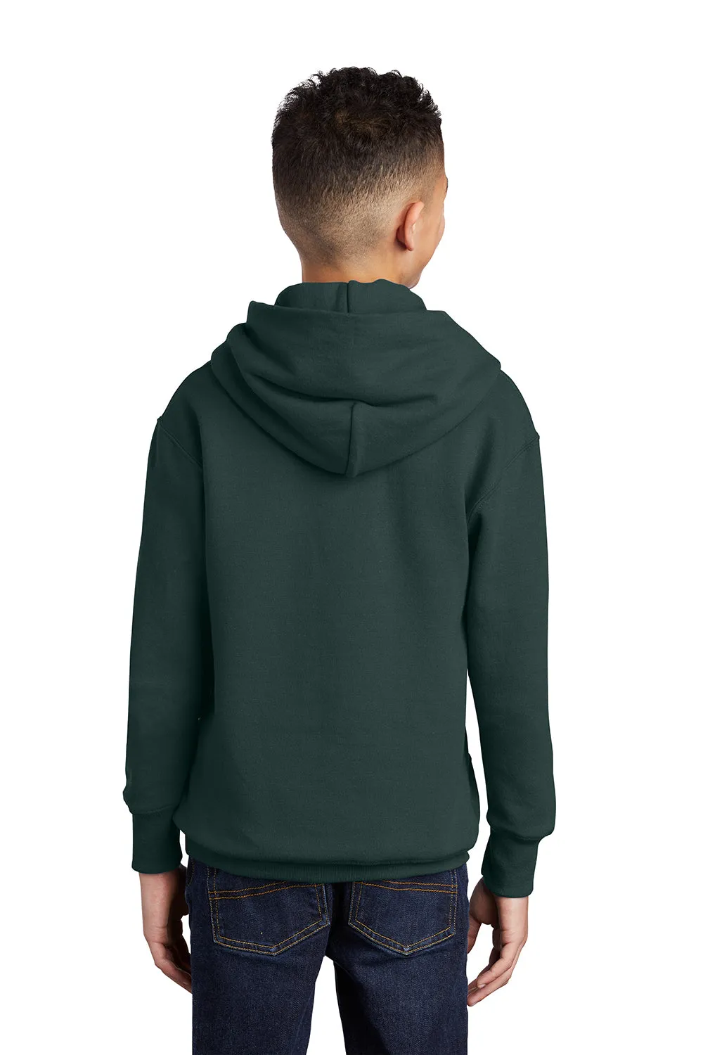 Port & Company Youth Core Pill Resistant Fleece Hooded Sweatshirt Hoodie w/ Pouch Pocket - Dark Green