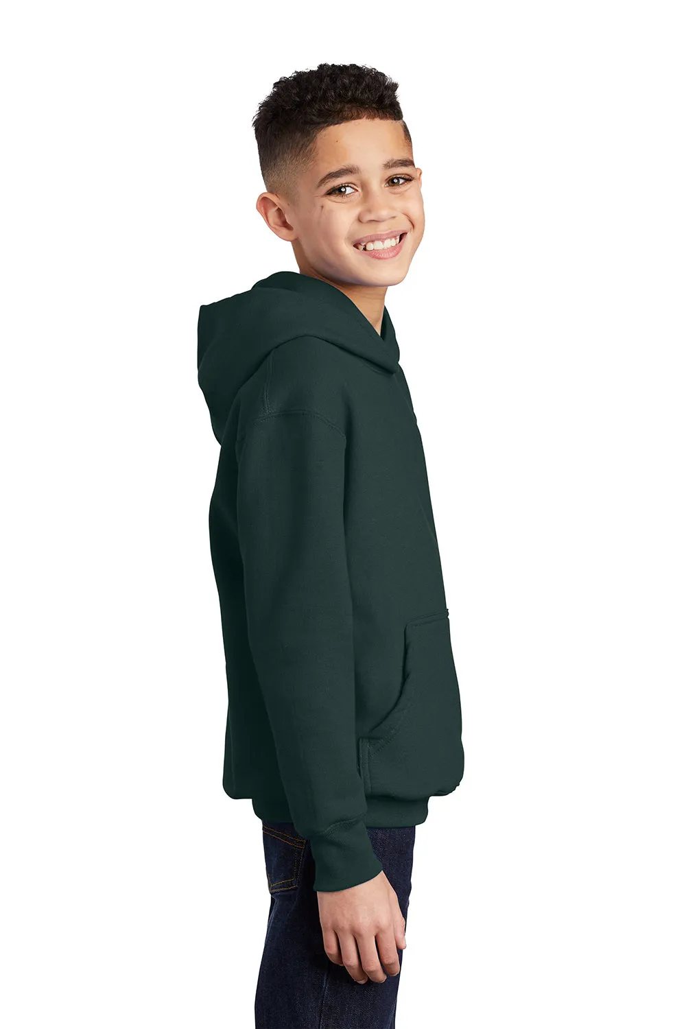Port & Company Youth Core Pill Resistant Fleece Hooded Sweatshirt Hoodie w/ Pouch Pocket - Dark Green