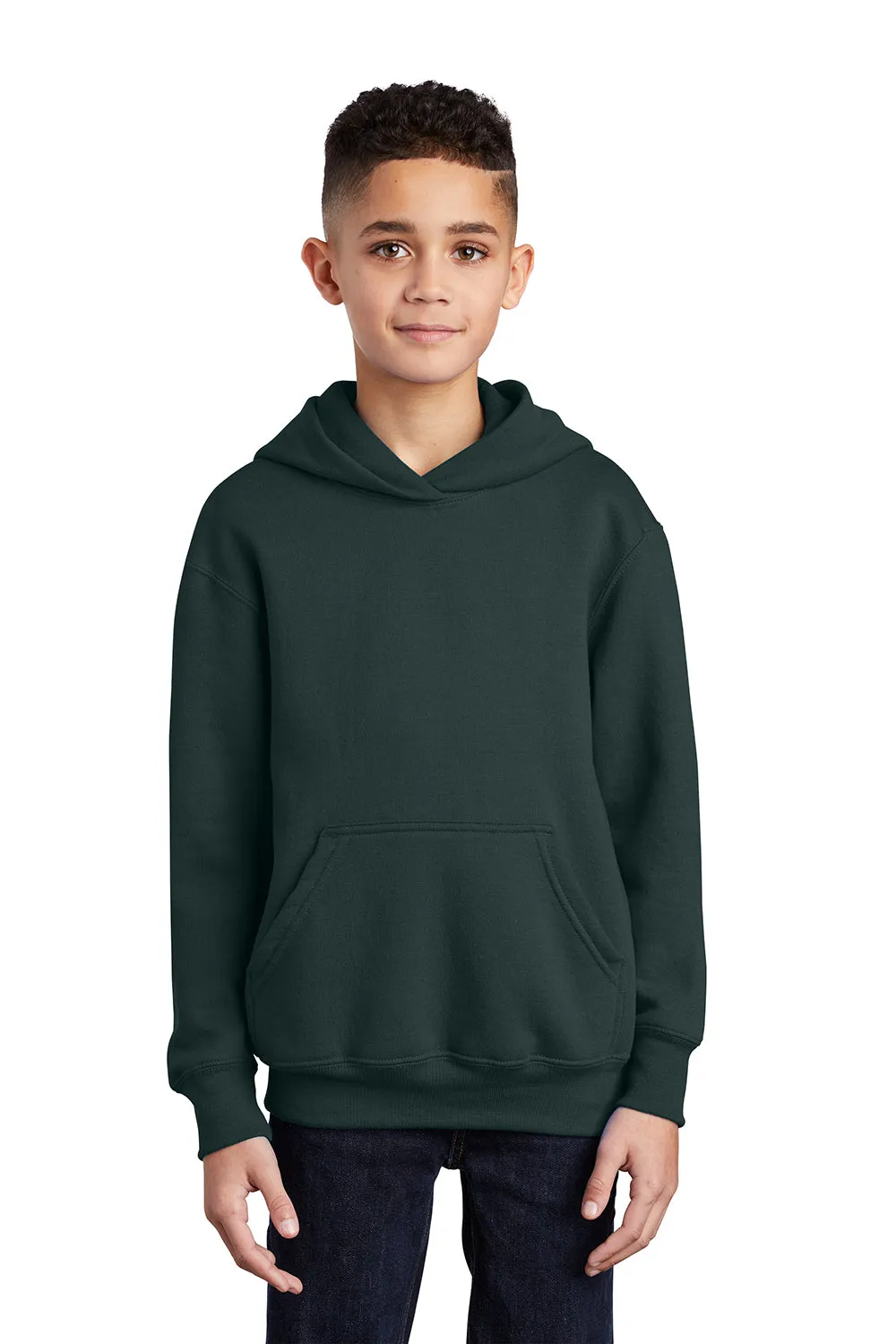 Port & Company Youth Core Pill Resistant Fleece Hooded Sweatshirt Hoodie w/ Pouch Pocket - Dark Green