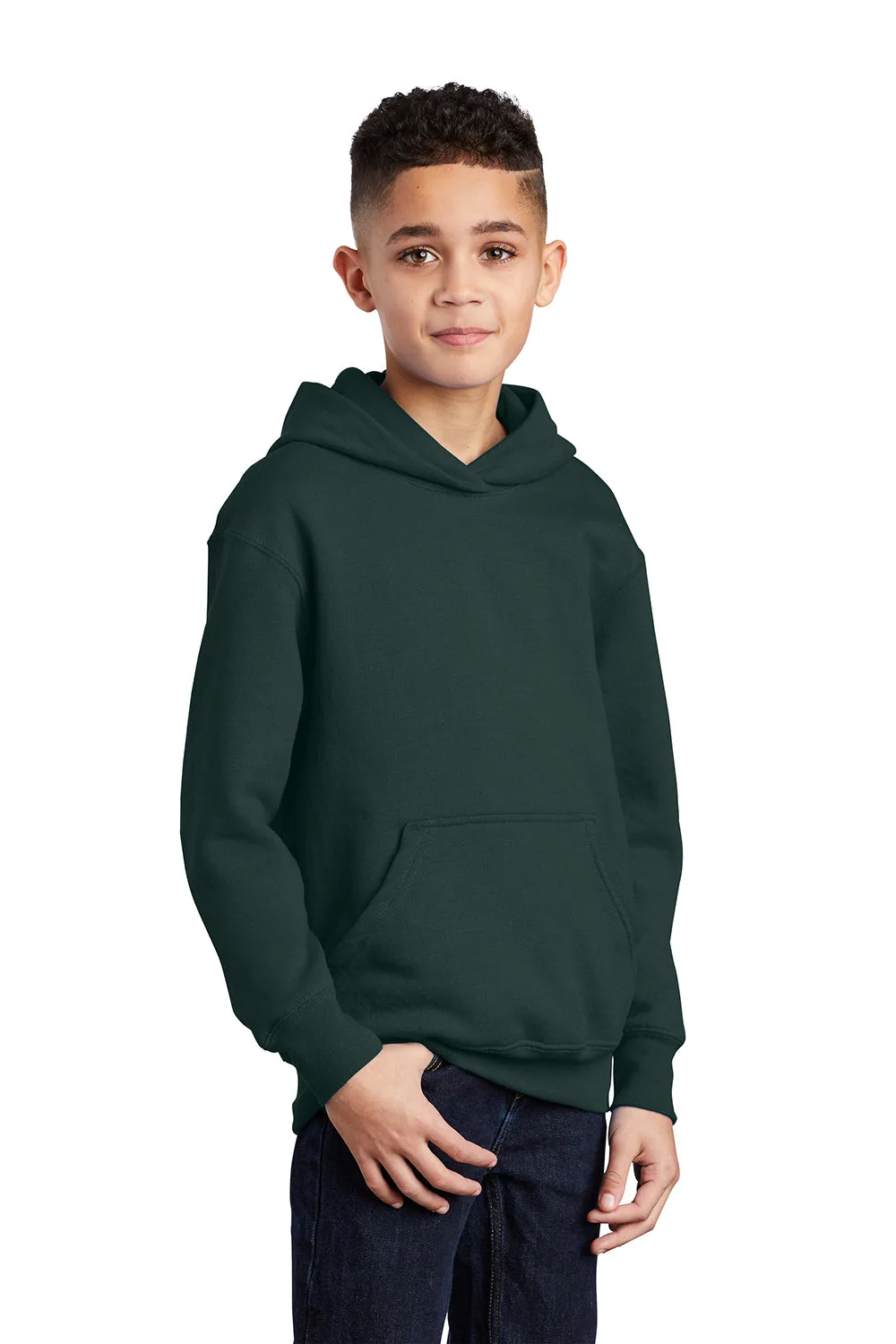 Port & Company Youth Core Pill Resistant Fleece Hooded Sweatshirt Hoodie w/ Pouch Pocket - Dark Green
