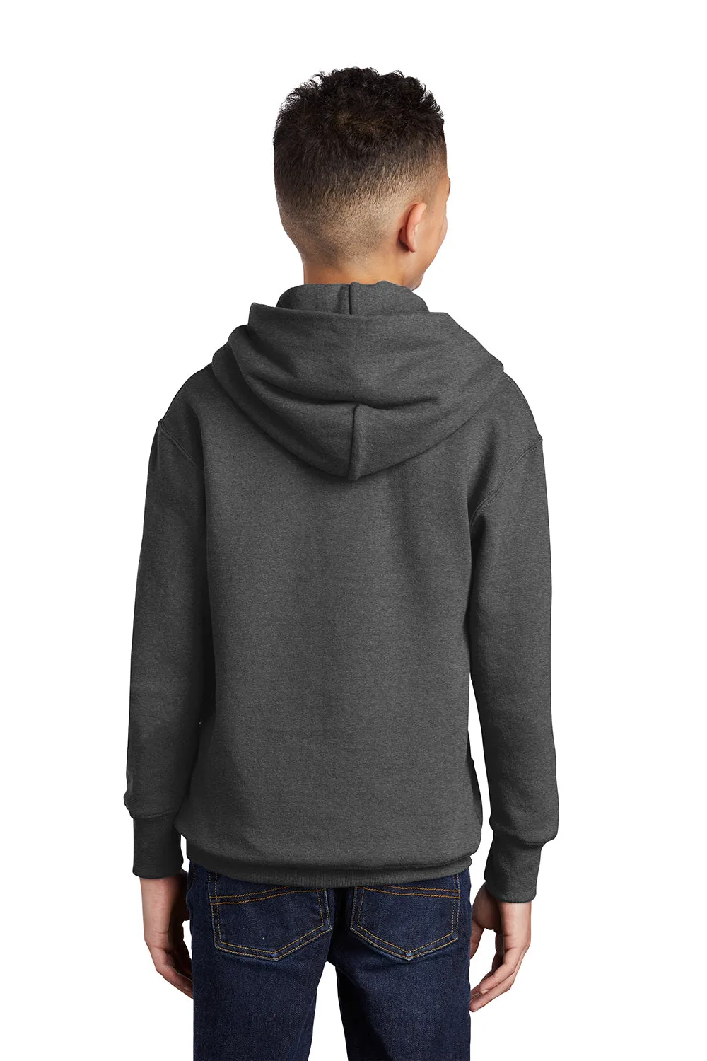 Port & Company Youth Core Pill Resistant Fleece Hooded Sweatshirt Hoodie w/ Pouch Pocket - Heather Dark Grey