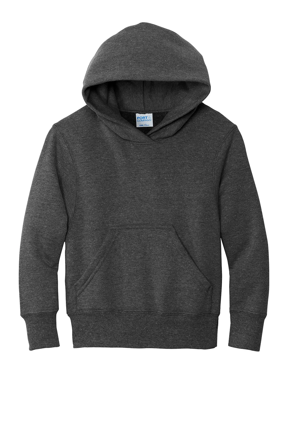 Port & Company Youth Core Pill Resistant Fleece Hooded Sweatshirt Hoodie w/ Pouch Pocket - Heather Dark Grey