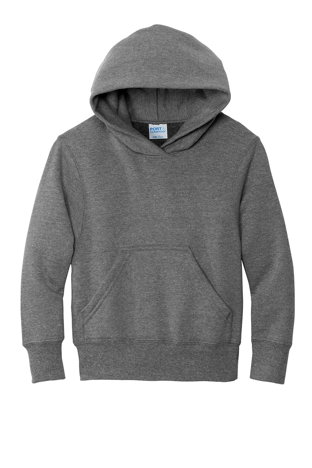 Port & Company Youth Core Pill Resistant Fleece Hooded Sweatshirt Hoodie w/ Pouch Pocket - Heather Graphite Grey