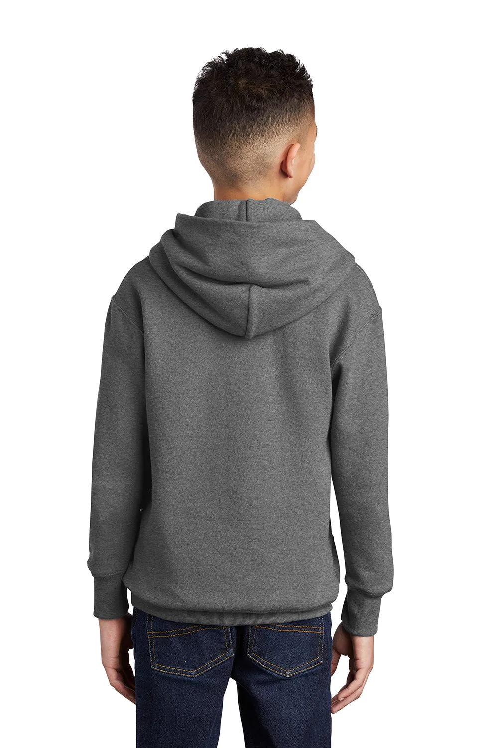 Port & Company Youth Core Pill Resistant Fleece Hooded Sweatshirt Hoodie w/ Pouch Pocket - Heather Graphite Grey
