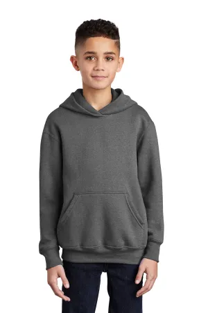 Port & Company Youth Core Pill Resistant Fleece Hooded Sweatshirt Hoodie w/ Pouch Pocket - Heather Graphite Grey