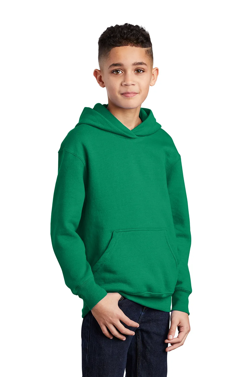 Port & Company Youth Core Pill Resistant Fleece Hooded Sweatshirt Hoodie w/ Pouch Pocket - Kelly Green